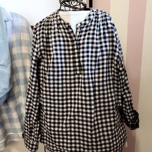 STYLE & CO. WOMANS COTTON 1/2 BUTTON UP PLAID TOP, DOUBLE LAYERED